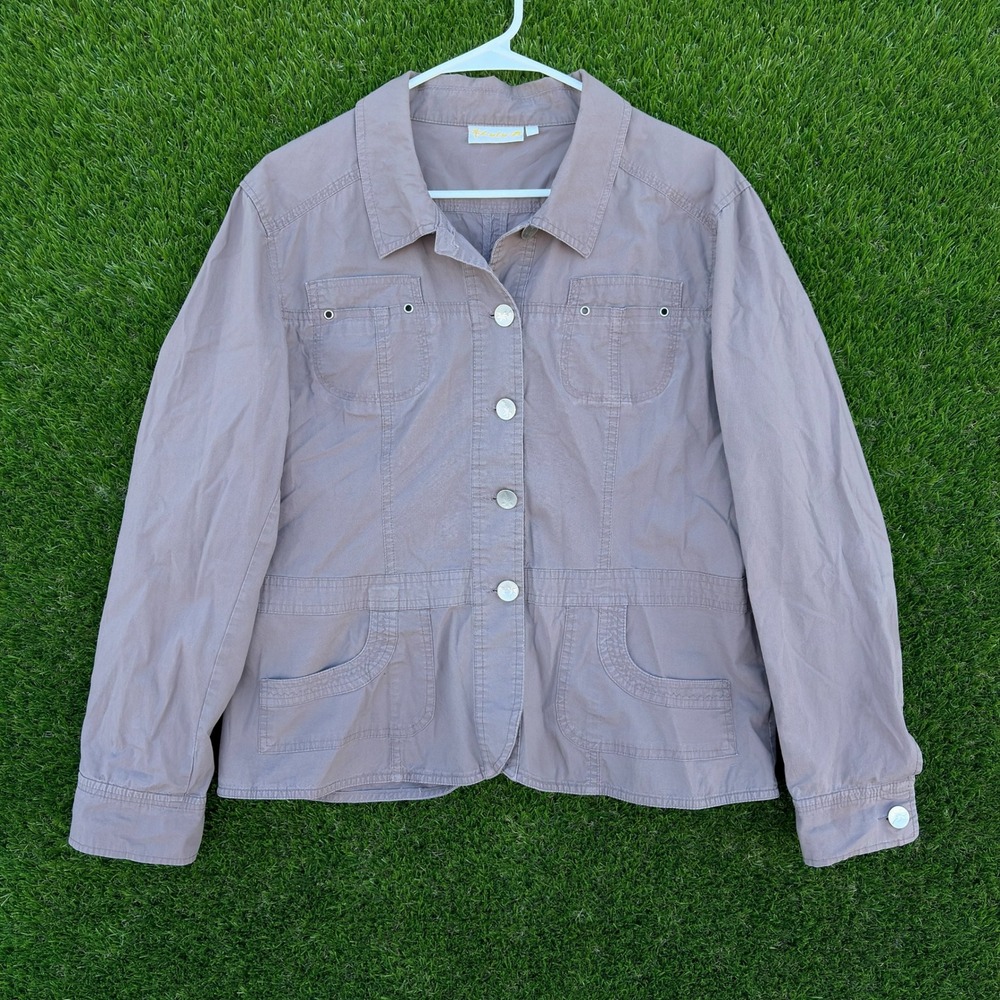 Lulu's B Womens Utility Jacket Grey Button Front Collared Long Sleeve Size L